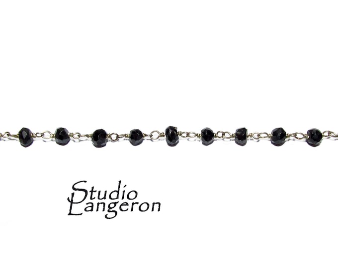 925 Sterling Silver Chain with black onyxes, silver shiny chain, Jewelry making, Natural black onyx, Chain with onyxes - 1 Ft (30 cm)