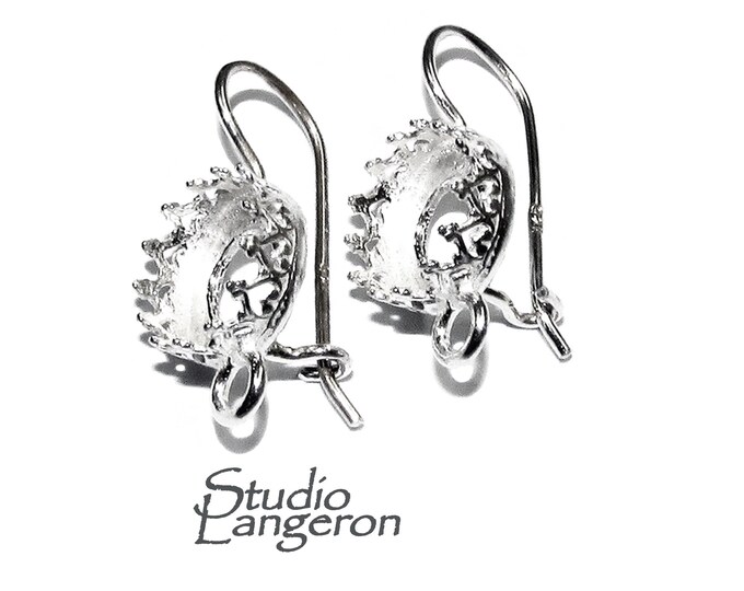 8 mm 925 sterling silver blank earrings with bezel cup and closed ring, Jewelry making, Setting, bezel cup, base earrings - 1 pair (2 piece)