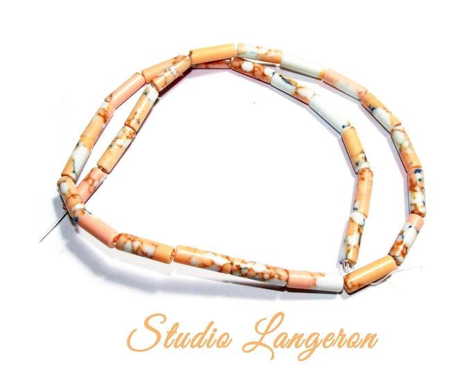 SALE!  Cylindrical natural jasper beads 13.5x4.5mm 1 strand 41cm long (About 30 beads), Natural jasper, Jewelry making - 1 strand