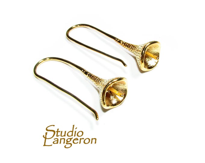 14K Gold filled Pearl Large Ear Wire Mounting, Gold filled Ear wire, Gold filled earrings, Jewelry making - 1 pair (2 pieces)