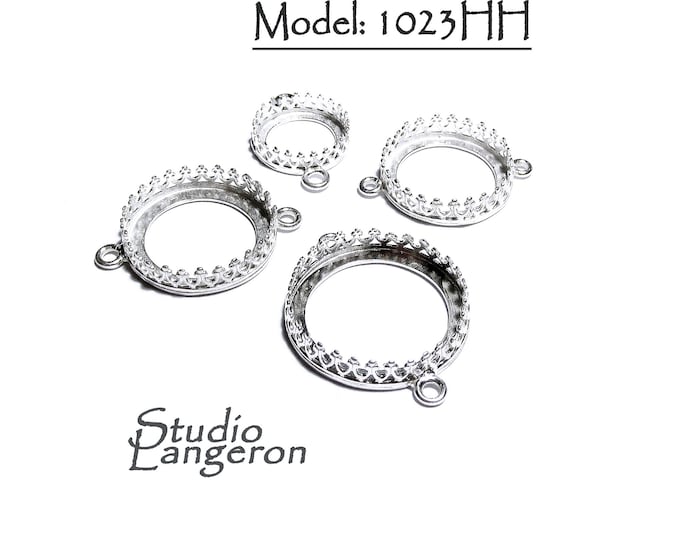 925 Sterling Silver Round Bezel Cup with 2 closed rings, sizes 6-32 mm, Bezel cup, Setting, Jewelry making, Bracelet, Connector - 1 piece