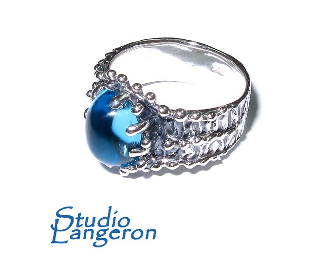Statement Blue topaz ring 925 sterling silver with stamp size 6, Handmade ring, Sterling silver, Blue topaz, silver ring, Topaz Ring