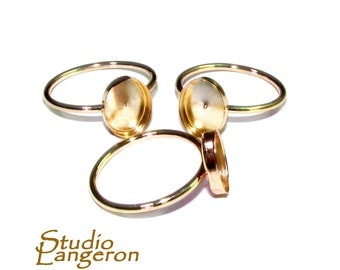 14K Yellow gold filled blank ring with bezel cup 8x10 mm size 4 - 11, Base ring, Bezel cup, Setting, Jewelry making - 1 piece