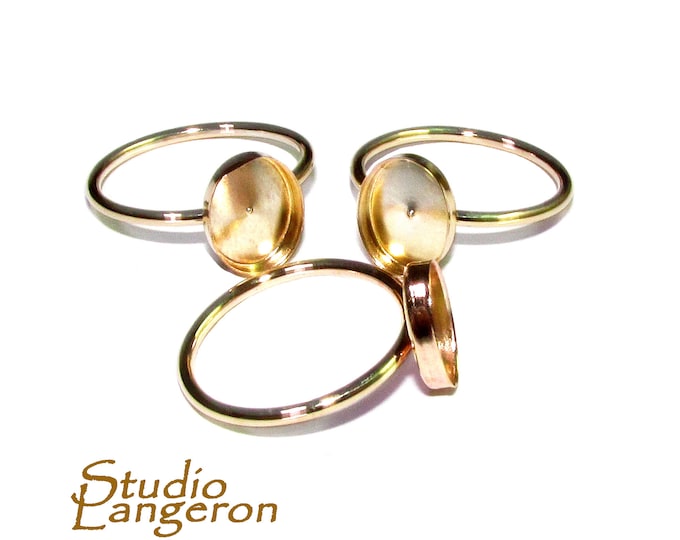 14K Yellow gold filled blank ring with bezel cup 8x10 mm size 4 - 11, Base ring, Bezel cup, Setting, Jewelry making - 1 piece