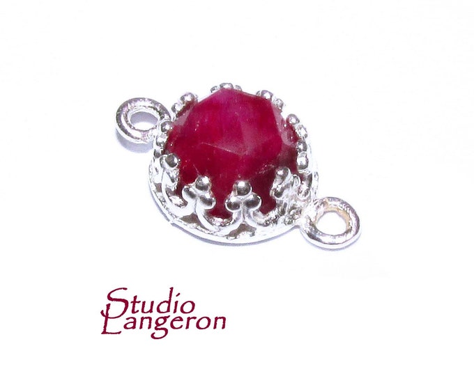 925 Sterling Silver natural Ruby round Link Connector size 14x7 mm, Natural Ruby silver link, Jewelry making, Connector - 1 piece
