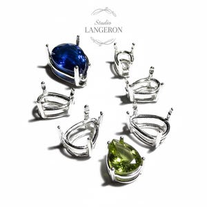 925 Sterling Silver Pear Basket 4-Prong Settings Size 6x4, 7x5, 8x5, 9x6, 10x7, 13x9 mm, Bezel cup, Basket setting, Jewelry making - 1 piece
