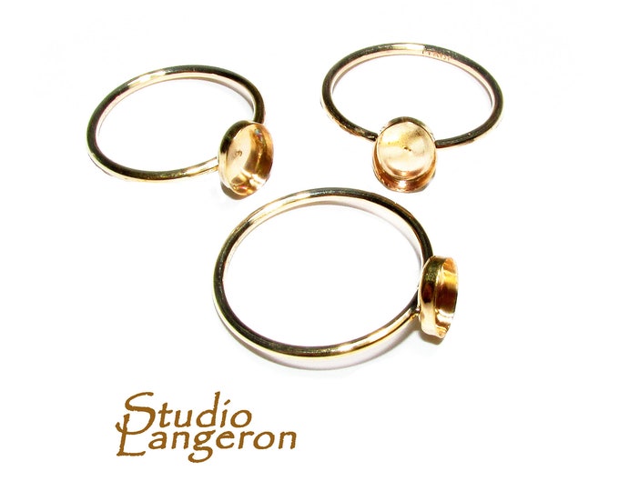 14K Yellow solid gold blank ring with bezel cup 6x8mm size 4 - 11, Base ring, Solid gold ring, bezel cup, Jewelry making, Setting - 1 piece