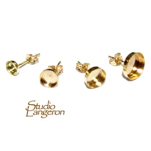 14K Solid Gold Earrings Post With bezel cup size 4, 5, 6, 8 mm Earring Backs Included, Jewelry making, earring component - 1 pair (2 pieces)