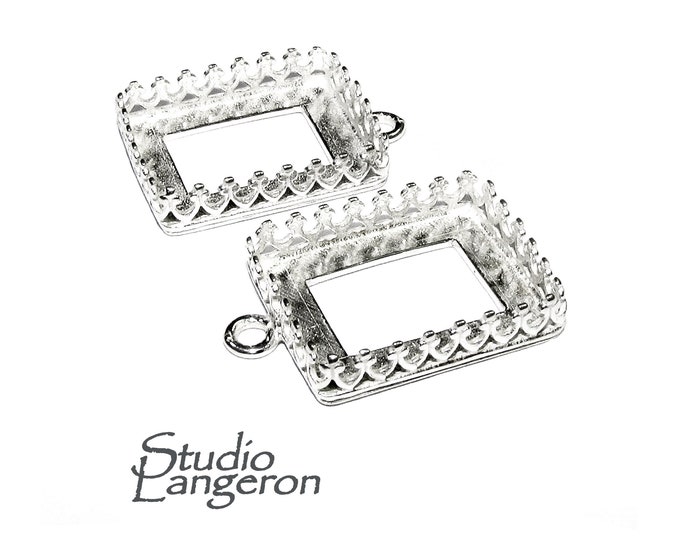 925 Sterling Silver Rectangular Bezel Cups size 13x17 mm with closed ring, Bezel cup, Setting, Jewelry making, Blank Pendant - 1 piece