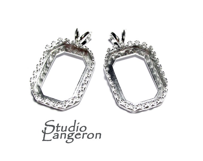 925 Sterling Silver Octagon Blank Pendant size 13x18 mm, Bezel cup, Setting, Jewelry making, Base Pendant, Sterling silver - 1 piece