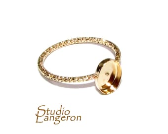 14K Yellow gold filled decorative blank ring with bezel cup 4x6mm size 4 - 11, Base ring, Bezel cup, Setting, Jewelry making - 1 piece