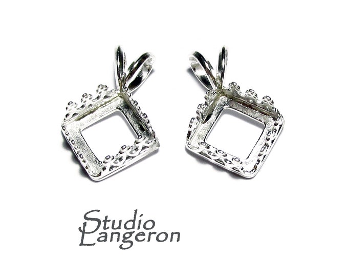 925 Sterling Silver Square Blank Pendant size 8x8 mm, Square Bezel cup, Setting, Jewelry making, Base Pendant, Sterling silver - 1 piece