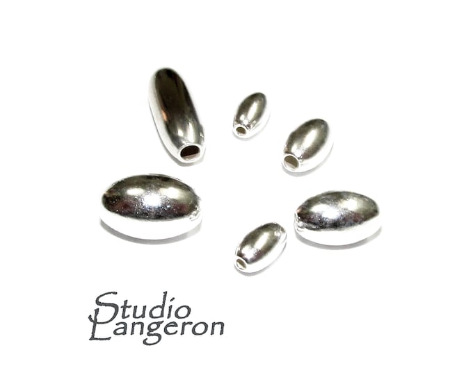 925 Sterling Silver shiny oval Beads Size 3x5, 4x6.5, 4x7, 5x8, 6x10, 7x11 mm, Jewelry making, Oval Beads, Silver oval beads - 1 piece