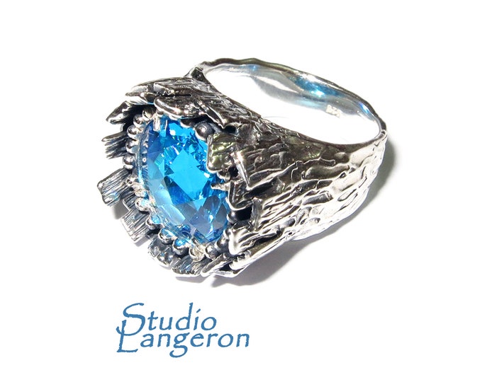 Statement Blue topaz ring 925 sterling silver with stamp size 7 1/2, Handmade ring, Sterling silver, Blue topaz, silver ring, Topaz Ring