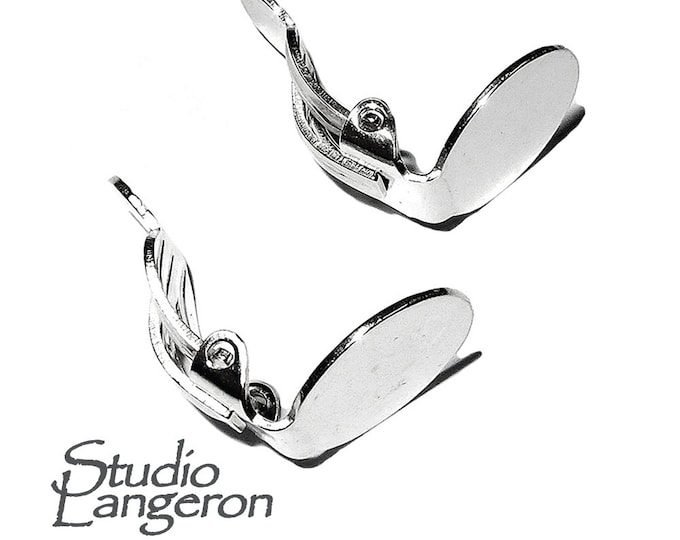 925 Sterling silver clips earrings with a platform for cabochon, silver clips, silver earrings, Jewelry making, Earrings component - 1 pair