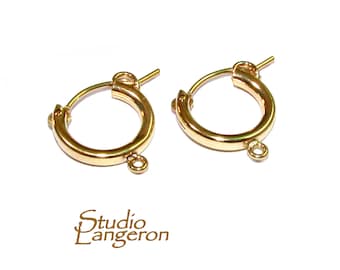 14K Gold filled 2.5 mm Tubing 13 mm Hoop Earrings with loop, Earring Hoop, Gold filled earrings, Jewelry making - 1 pair (2 pieces)