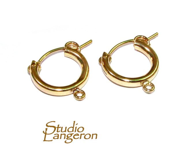 14K Gold filled 2.5 mm Tubing 13 mm Hoop Earrings with loop, Earring Hoop, Gold filled earrings, Jewelry making - 1 pair (2 pieces)