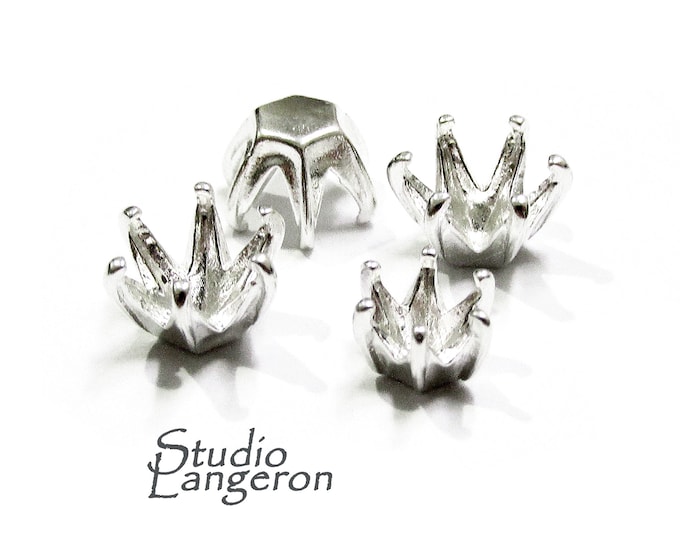 925 Sterling Silver Hexagon 6-Prong Setting size 5, 6, 8 mm, Silver round basket setting, Jewelry making, Prong Settings, Setting - 1 piece