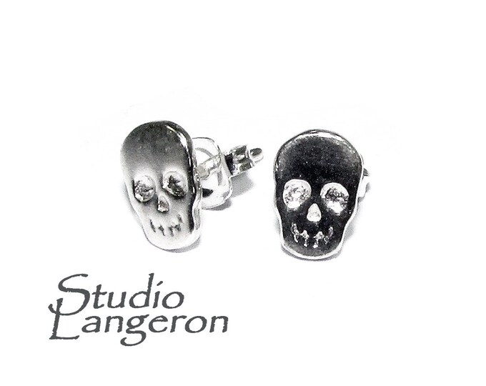 925 Sterling Silver Small Skull Post Earrings, Jewelry making, Earring components, Silver Earring, earring skull post - 1 pair (2 pieces)