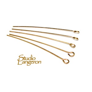 14K Solid Gold Eye Pins 24 Ga (0.5 mm) size 13, 25, 32, 38, 50, 75 mm, Pins, Jewelry making, Eye pins, Pin solid Gold, 14K Gold - 1 piece