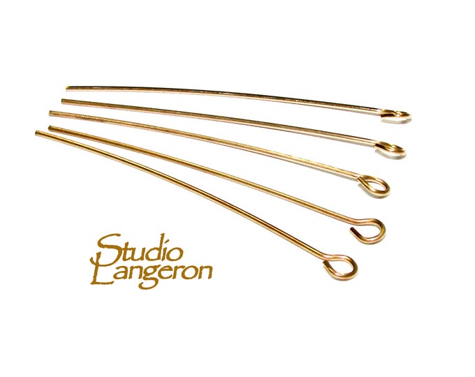 14K Solid Gold Eye Pins 24 Ga (0.5 mm) size 13, 25, 32, 38, 50, 75 mm, Pins, Jewelry making, Eye pins, Pin solid Gold, 14K Gold - 1 piece