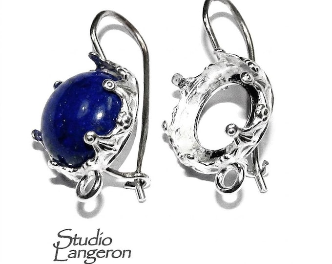 925 sterling silver blank earrings with bezel cup and closet ring size 8 - 14mm, model 1231H, Jewelry making, Setting - 1 pair (2 pieсes)