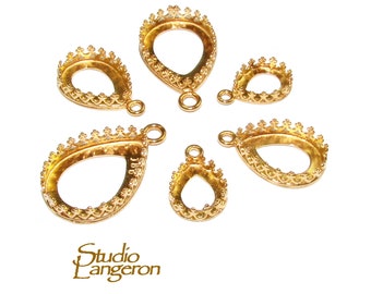 14K Yellow gold filled Bezel Cups Pear shapes size 7x9, 8x10, 10x14, 13x18, 18x25 mm, Jewelry making, Setting, Pear bezel cup - 1 piece