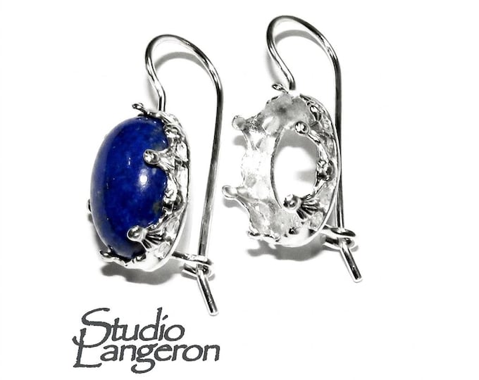 925 sterling silver blank earrings with oval bezel cup size 8x10-13x18mm, model 1231, Jewelry making, Setting, bezel cup - 1 pair (2 pieces)