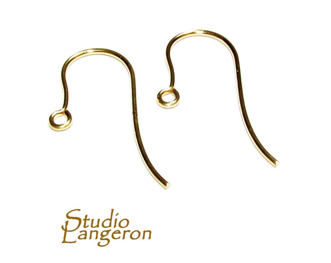 14K Yellow solid gold Plain Hook Wire size 18 mm, Solid gold earrings, Jewelry making, 14K gold, Earring components - 1 pair (2 pieces)