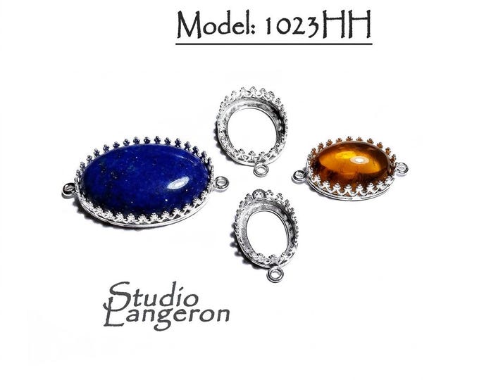 925 Sterling Silver Oval Bezel Cups with 2 closed rings, sizes 6x8-18x25mm, Setting, Jewelry making, Bracelet, Connector - 1 piece