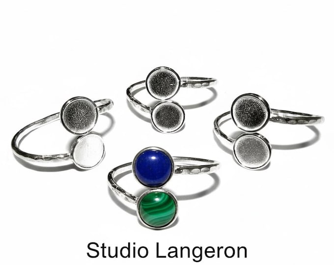 925 sterling silver open blank ring with a two bezel cups for cabochon 6 mm, silver ring, base ring, silver ring, jewelry making - 1 piece