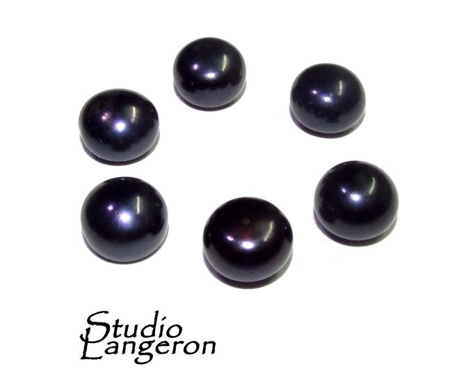 8 mm black pearls half-drilled Cabochon, Natural Pearl, black pearls Gemstone, Round pearl, Jewelry making, ring, earrings - 1 piece