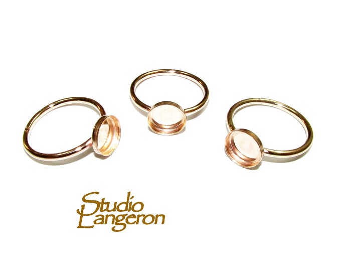 14K Yellow solid gold blank ring with bezel cup 7 mm size 4 - 10, Base ring, Solid gold ring, bezel cup, Jewelry making, Setting - 1 piece