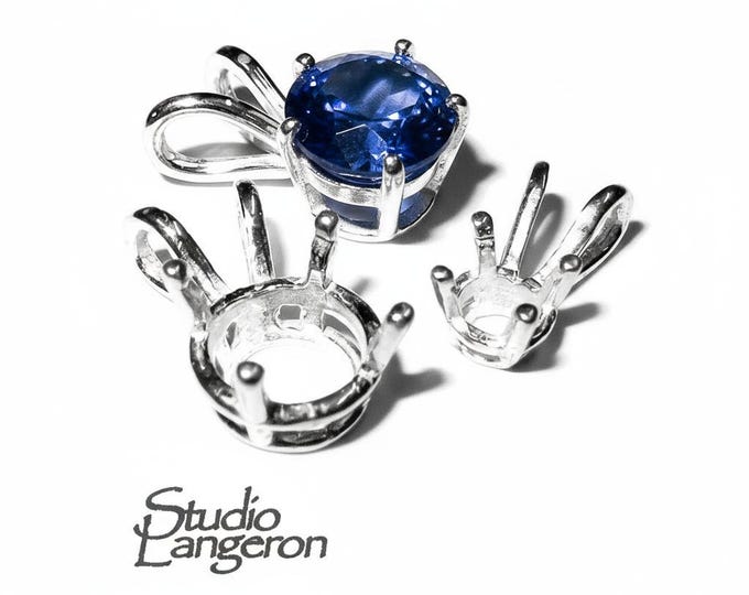 925 sterling silver blank pendant with round 4-prong setting sizes 4.0-14.0mm, pendant silver, base pendant, Jewelry making - 1 piece