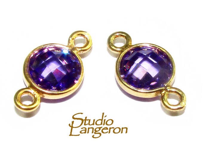 14K Gold Filled Checkerboard Dark Amethyst Round Link Connector size 12x7 mm, Amethyst, Link connector, Jewelry making, Connector - 1 piece