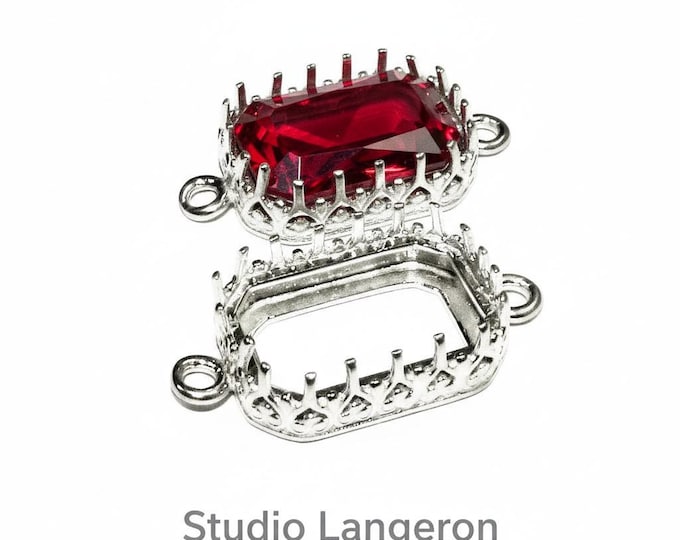 925 Sterling Silver Octagon Bezel Cups size 10x12 mm with two closed rings, Bezel cup, Setting, Jewelry making, Blank Pendant - 1 piece