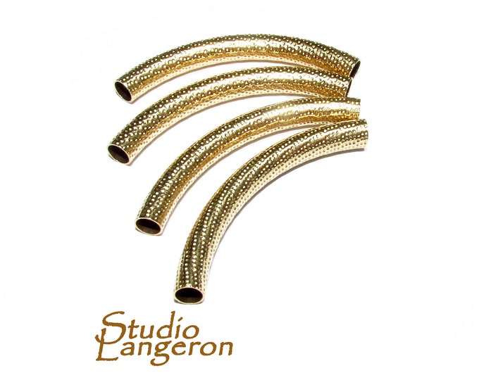 14K Gold Filled Pattern Curved Tube beads size 4x38 mm, tubes gold filled, tube, Jewelry making, tube bracelet, gold filled - 1 piece
