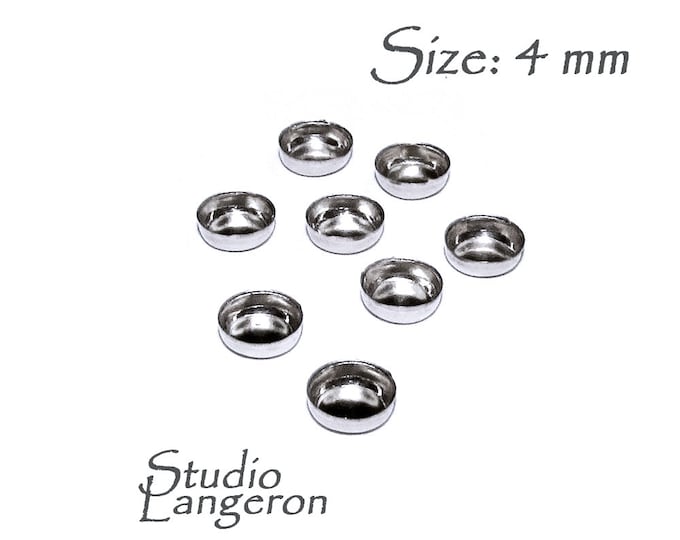 3 pcs 14K solid white gold Round Bezel Cups size 4 mm, Bezel cup, Jewelry making, Round bezel cups, 14K solid white gold, Setting, Mounting