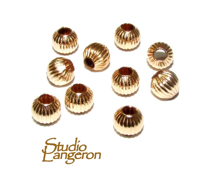 10 pieces 14K Yellow Gold filled Corrugated Beads 4 mm, Beads, Corrugated beads, Spacer Beads, Jewelry making, 14/20 Gold filled