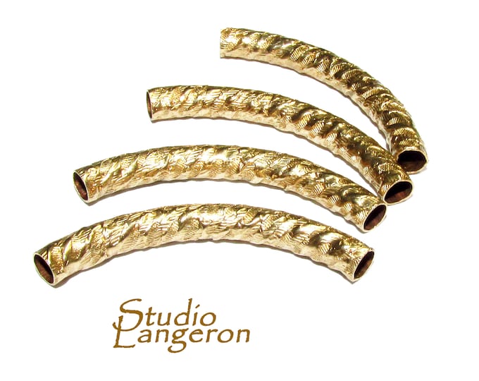 14K Gold Filled Pattern Curved Tube beads size 4x38 mm, tubes gold filled, tube, Jewelry making, tube bracelet, gold filled - 1 piece