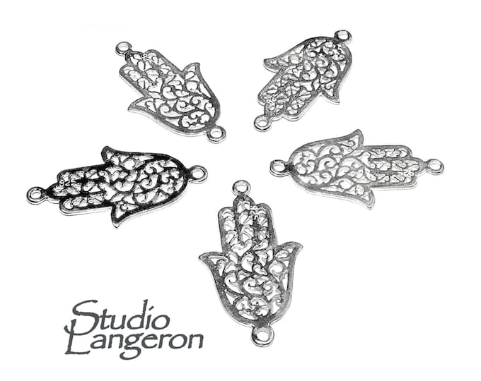 925 Sterling silver large hamsa connector size 2.4x1.3 cm, Hamsa link component, Jewelry making, Connector, Jewelry connector - 1 piece