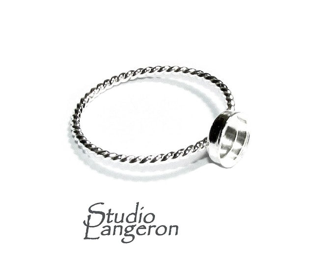 925 sterling silver twisted blank ring with bezel cup 6 mm size 4, 5, 6, 7, 8, 9, 10, bezel cup, base ring, Jewelry making - 1 piece