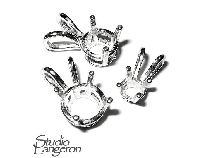 925 sterling silver blank pendant with round 4-prong setting sizes 4.0-14.0mm, pendant silver, base pendant, Jewelry making - 1 piece