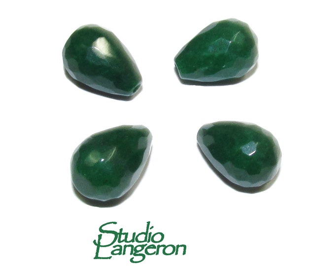 Natural African emerald Teardrop faceted half drilled Beads size 12x8 mm, Natural emerald, Half Drilled Beads, Jewelry making - 1 piece