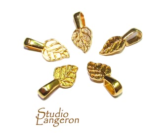 14K Yellow gold filled medium Glue-On Leaf Pendant Bail, Jewelry making, bail with loop, Bails, Bail gold filled, Bail finding - 1 piece