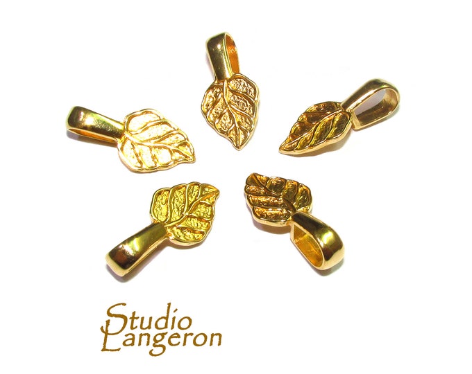 14K Yellow gold filled medium Glue-On Leaf Pendant Bail, Jewelry making, bail with loop, Bails, Bail gold filled, Bail finding - 1 piece