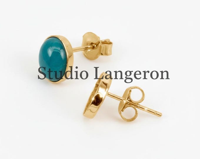 14K solid gold Earrings Post With oval bezel cups size 6x8 - 10x14mm, Earrings mounting, blank earrings , jewelry making - 1 pair (2 piece)