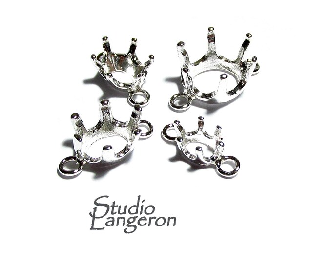 925 sterling silver Oval Basket 6-Prong Settings with 2 loops size 4x6-10x12 mm, Jewelry making, Prong setting, Basket setting - 1 piece