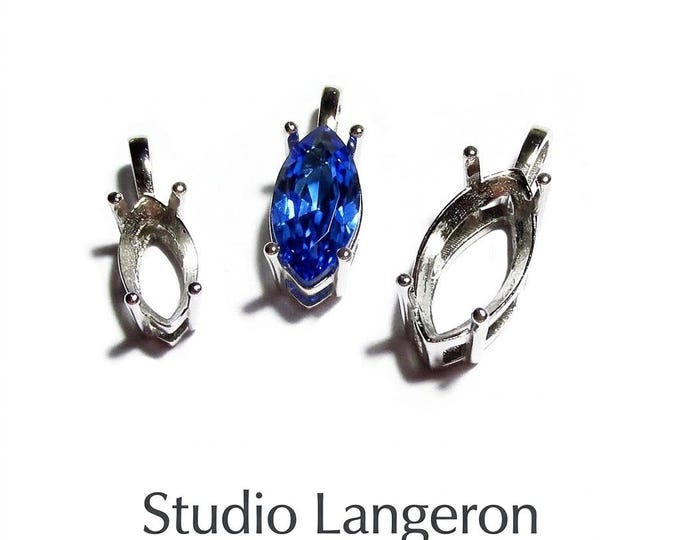 925 sterling silver blank pendant with Marquis 4-prong setting 3x6, 4x8, 5x10, 6x12, 7x14, 8x16mm, base pendant, Jewelry making - 1 piece