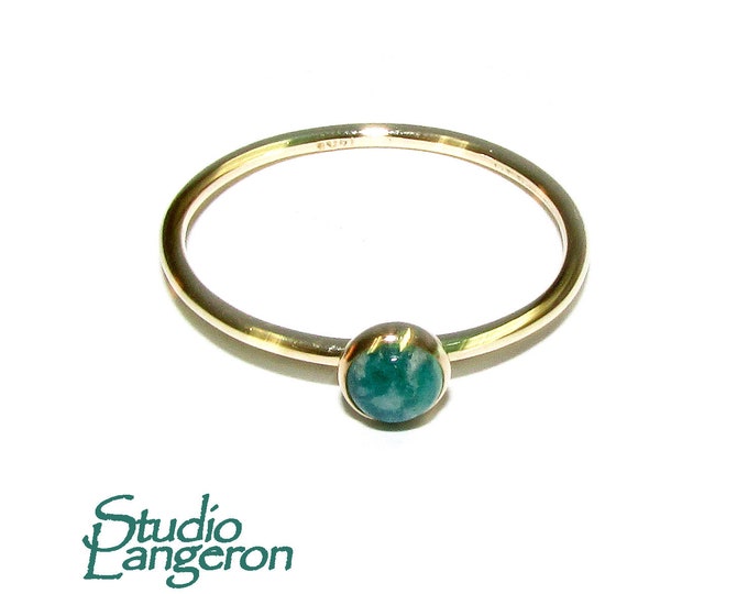 14K Yellow solid gold handmade ring with amazonite 4 mm size 4, 5, 6, 7, 8, Solid Gold ring, ring with amazonite, Gold ring - 1 piece